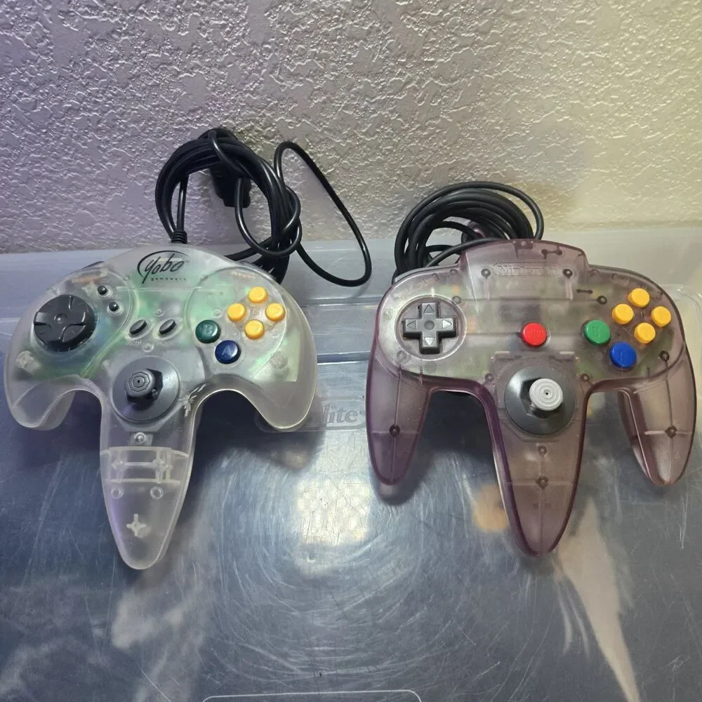 Nintendo 64 Atomic Purple OEM Controller + Yobo Clear Wired Controller Lot
